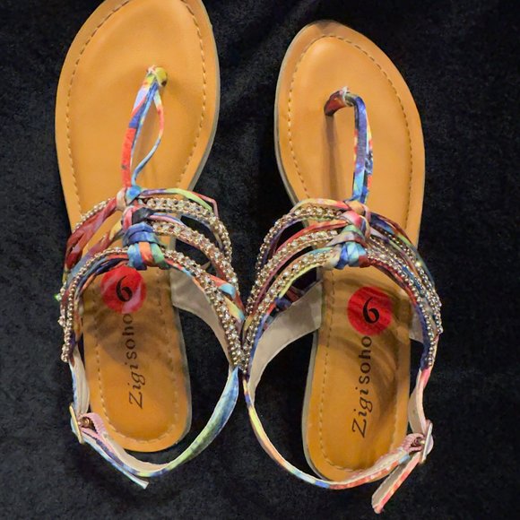 Zigi soho Colorful Fabric and Rhinestone Jewels Thong Sandals Size 6 - Picture 3 of 12